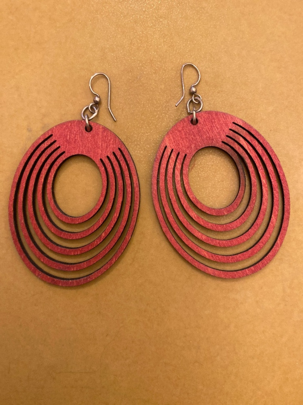 Siren Jewelry Lightweight Red Wooden Oval Drop Earrings